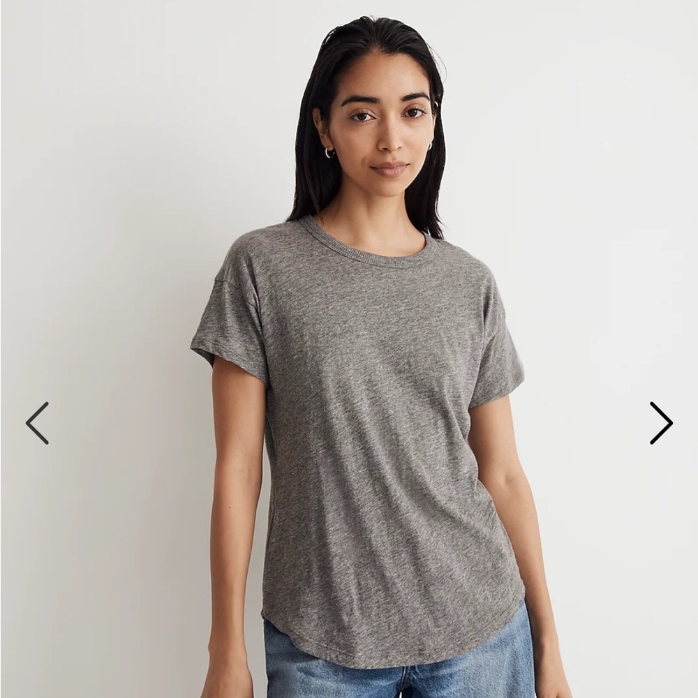 NWT Madewell Whisper Cotton Rib-Crewneck Tee,
Heather Iron, Small